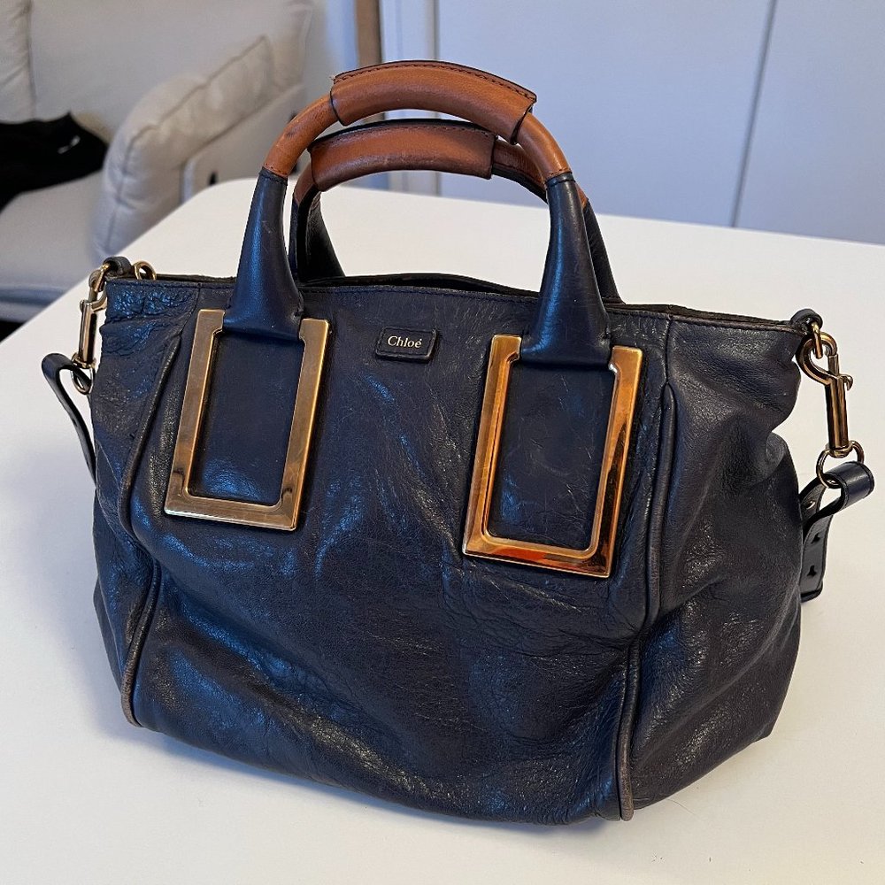 Chloe Ethel Calfskin 2-Way Bag in Dark Blue
